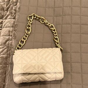 Zara Cream Quilted Shoulder Bag with Gold Chain